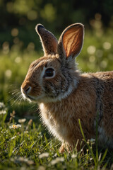 Fototapeta premium A soft and fluffy rabbit with large ears and a tiny nose, exuding charm and innocence. A symbol of gentleness, warmth, and playfulness