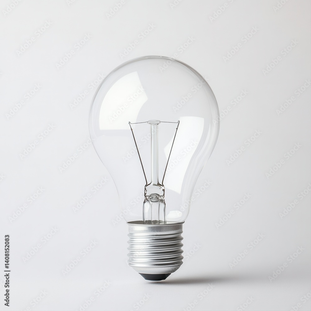 Poster clear light bulb isolated on bright background for creative and innovative concepts in design and en