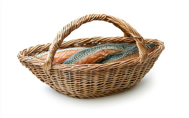 Obraz premium Scottish Delicacy Smoked Salmon Gift Basket Isolated On White Background.