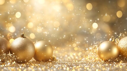 Fototapeta premium Golden Christmas Ornaments with Sparkling Glitter and Festive Background And Blank Center for Text or Design