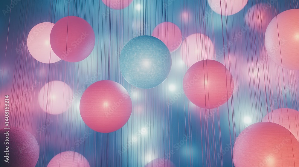 Poster a dynamic formation of floating glowing spheres intertwined with electric gridlines
