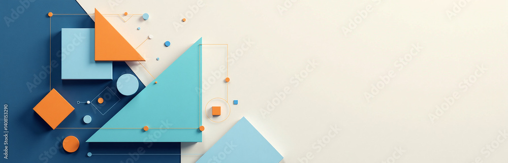 Poster Geometric Shapes Like Triangles, Squares, And Lines On A Modern, Abstract Background With Color Gradients And Light To Dark Shades.