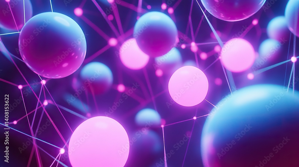 Poster a dynamic formation of floating glowing spheres intertwined with electric gridlines