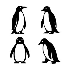 Penguin Silhouettes Vector Illustration Set