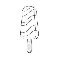 Layered ice cream on a stick doodle style isolated. Hand drawn black and white isolated logo. line art design element for web graphic design, poster, tattoo. Coloring page art therapy. Vector illustra