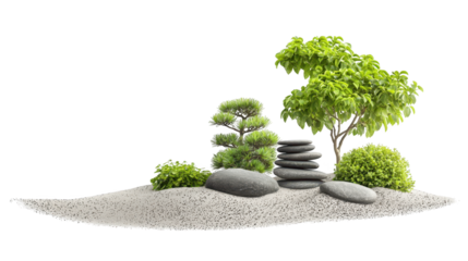 Serene minimalism, a small tree and rocks on black background, study in contrast simplicity