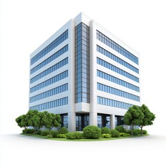 Modern Commercial Building with Glass Windows and Green Landscaping