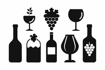wine icon set sihouette black vector bundle