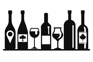 wine icon set sihouette black vector bundle