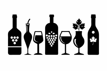 wine icon set sihouette black vector bundle