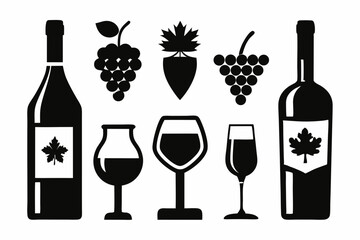 wine icon set sihouette black vector bundle
