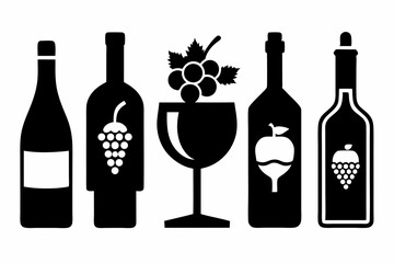 wine icon set sihouette black vector bundle