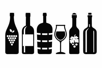 wine icon set sihouette black vector bundle