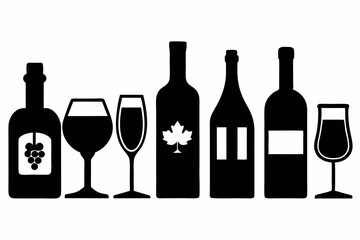 wine icon set sihouette black vector bundle