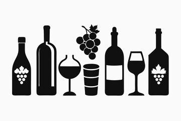 wine icon set sihouette black vector bundle