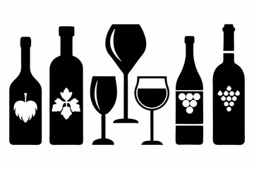 wine icon set sihouette black vector bundle