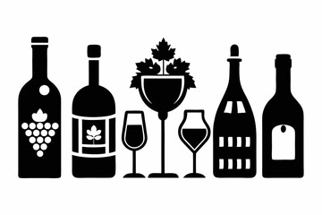wine icon set sihouette black vector bundle