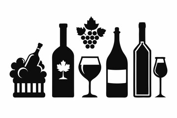wine icon set sihouette black vector bundle