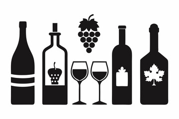 wine icon set sihouette black vector bundle