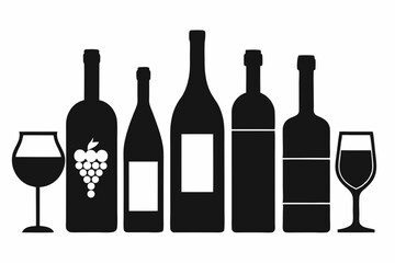 wine icon set sihouette black vector bundle