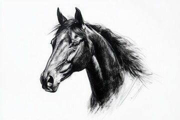 Obraz premium Horse head sketch, detailed drawing on white background