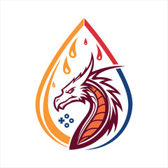 Fire and Water Dragon Logo in Teardrop Shape – Mythical Creature Symbol Design
