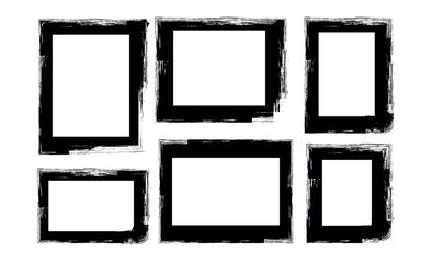Set of grunge square frames. Paint brush grunge border frame. Freehand grunge brush illustration.