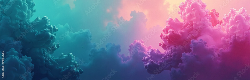 Poster purple and green colors blend in a wide banner design on an abstract colorful background with plenty