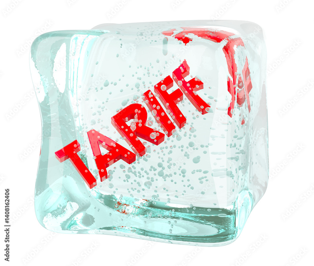 Poster tariff frozen in ice cube, 3d rendering isolated on transparent background
