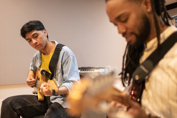 Musicians Collaborating in a Recording Studio Session