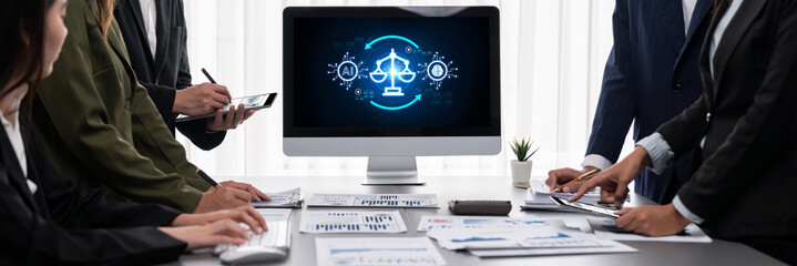 AI ethics responsibility standard law and rules on computer screen provide report of AI ethic...