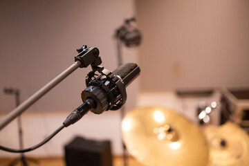 Professional audio microphone setup in a modern recording studio