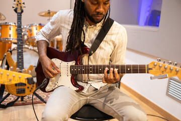 Guitarist in Recording Studio Captures Musical Creativity