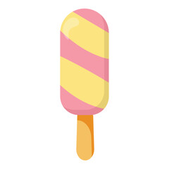 Striped pink and yellow popsicle on a wooden stick, ideal for summer projects, dessert packaging, and playful food illustrations