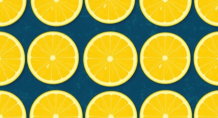Obraz premium Vibrant Lemon Slices: A Zesty Blue Background Pattern AI Generated