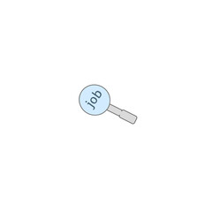 Vector illustration of a magnifying glass with the word “job” inside, symbolizing job search or employment opportunities, using a soft blue and gray color scheme.