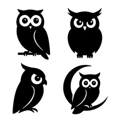 Set of Owl Silhouettes Vector Illustration