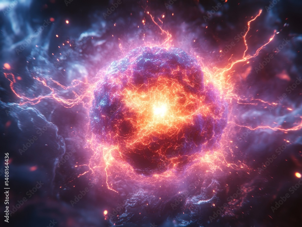 Poster cosmic energy: a stunning visual representation of a celestial body radiating intense heat and light