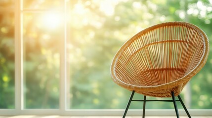 This image presents a chic rattan chair set against a bright and natural backdrop, emphasizing the chair’s elegant design and universal appeal for style enthusiasts.