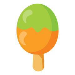 Colorful ice cream on stick with green and orange layers. Bright frozen dessert for summer-themed projects, packaging, menus, kids' materials, food banners and posters