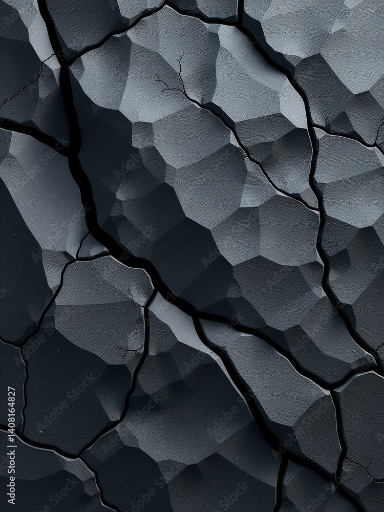 Poster rough mountain surface with dark gray basalt cracks and textured black white rock pattern background