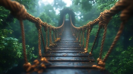 Obraz premium Wooden treehouse with hanging bridge high resolution picture