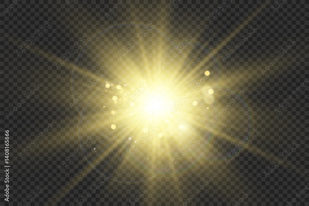 Poster glowing star, sparkle, light streak, and shimmering particle on transparent background for overlays 