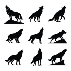 wolf silhouette set 9 vector art icon