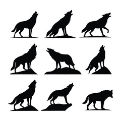 wolf silhouette set 9 vector art icon