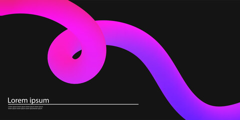 Abstract Color Background with Dynamic Gradient Line. Vector 3D Curve Ribbons in black background. Wavy colorful Graphic Design