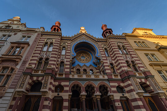 Historic Prague Synagogue Architecture at Sunset