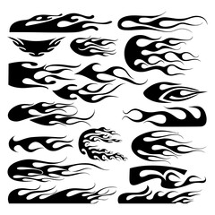 Fototapeta premium Fire flames silhouette set vector on a white background 
