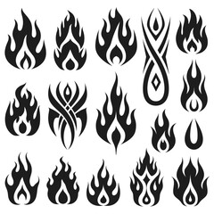 Naklejka premium Fire flames silhouette set vector on a white background 