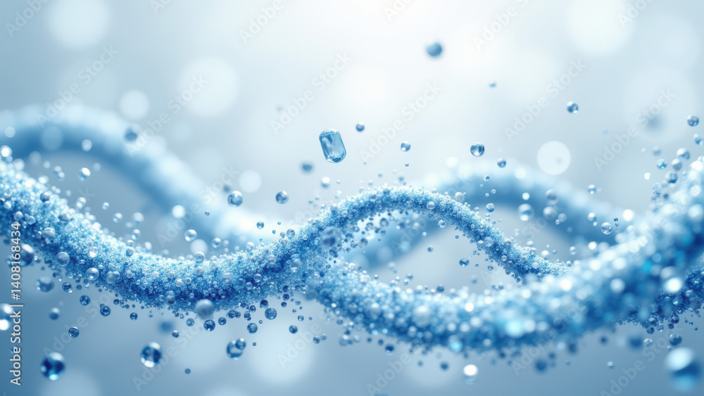 Poster the image features a dynamic representation of glp-1 molecules with blue droplets dispersed around t